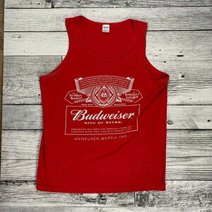 Budweiser King Of Beers Tank Top Mens L Red Muscle Shirt Summer Beach Muscle Tee